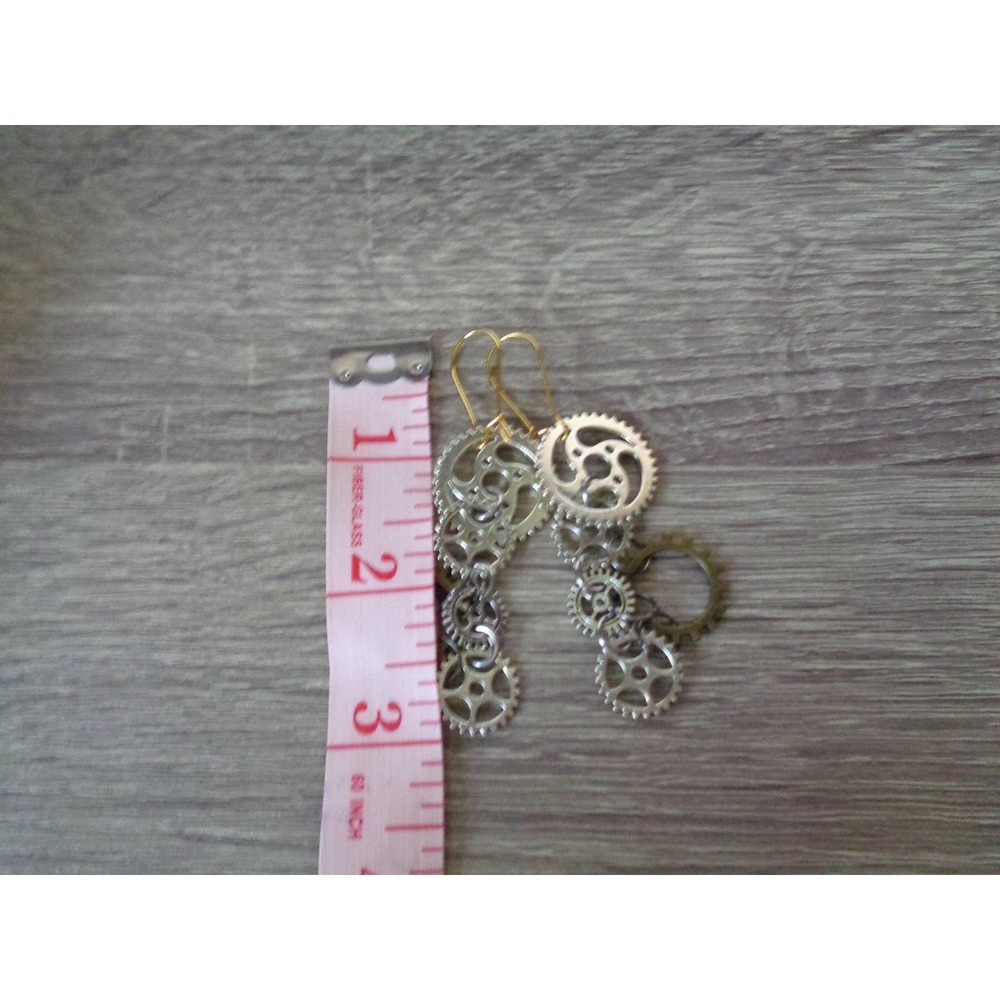 Steampunk earrings gear sprocket earring - Picture 3 of 6
